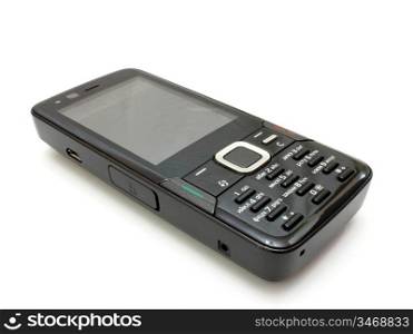 Black mobile stylish classical phone with buttons on a white background
