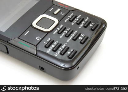 Black mobile stylish classical phone with buttons on a white background