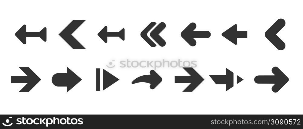 Black modern arrows set isolated on white background. UI and web design. Vector illustration . Black modern arrows set isolated on white background. UI and web design.