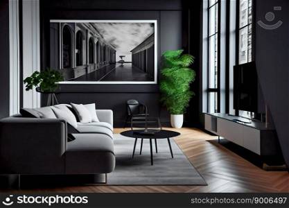 Black modern interior style. Generative AI
