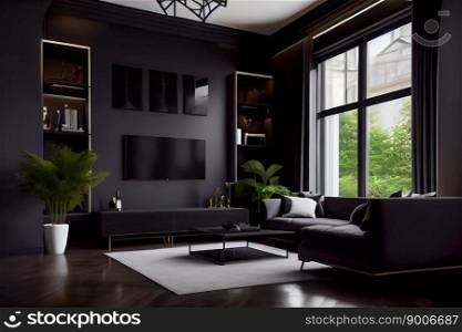 Black modern interior style. Generative AI
