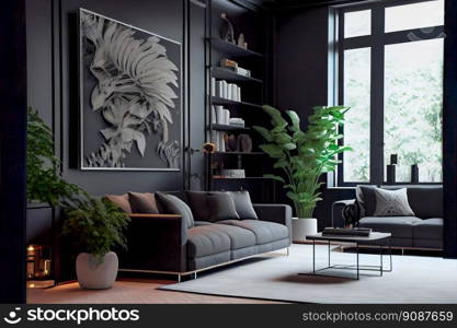 Black modern interior style. Generative AI 