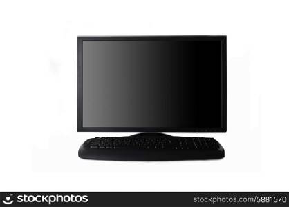 black monitor and keyboard on white background