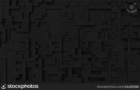 Black mosaic abstract background. Wallpaper and backdrop art concept. 3D illustration rendering