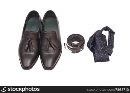 black necktie ,black men&rsquo;s shoes and leather belt