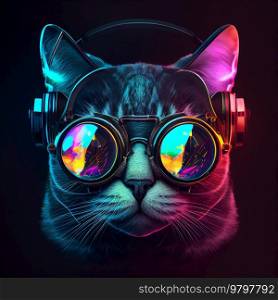 Black Neon Modern Disco Cat