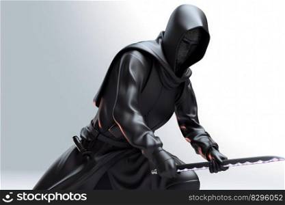 black ninja character on white background generative ai.