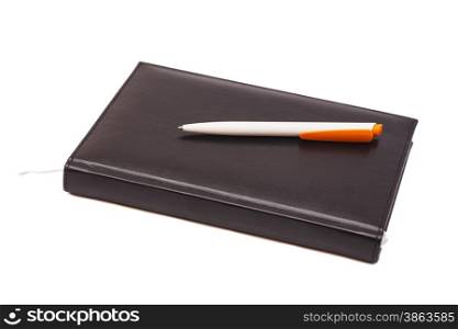 Black Notebook and pen isolated on white background