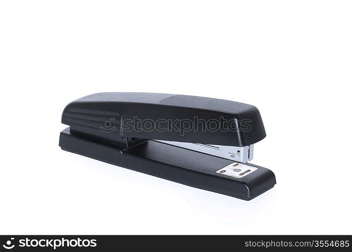 Black office stapler isolated on white background