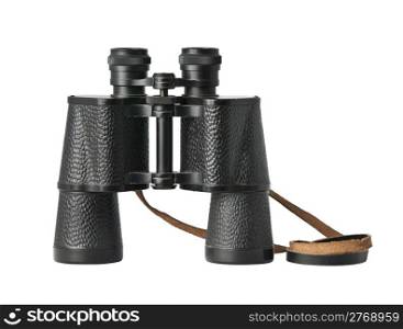 Black old military binoculars isolated on white
