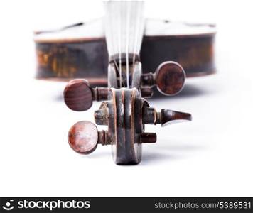 Black old violin on white