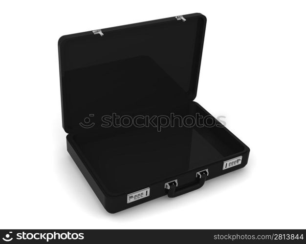 Black open suitcase on white background. 3d