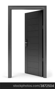 Black opened door with electronic keycard lock on white background