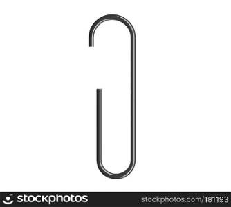 Black paper clip isolated on white background for office business concept, attached to paper. 3d illustration