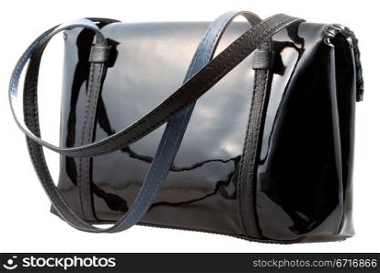 black patent leather woman&rsquo;s bag isolated on white