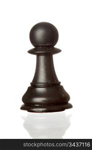 Black pawn isolated on white background with reflection on the floor