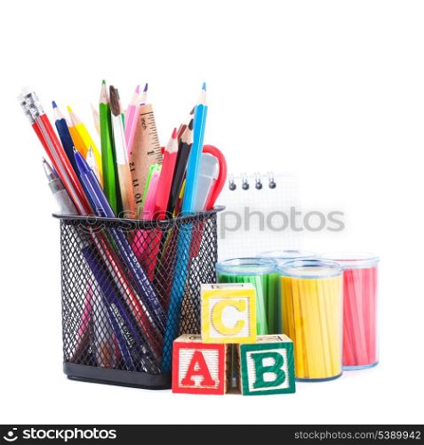 Black pencil cup with stationary for school