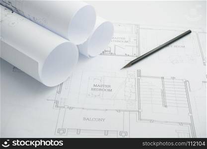 black pencil on architectural drawing paper and rolls for construction