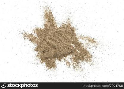 Black pepper powder isolated on white background. Top view