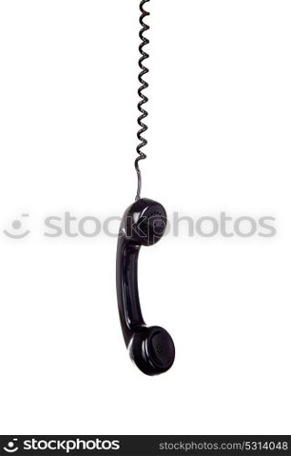 Black phone hanging isolated on a white background