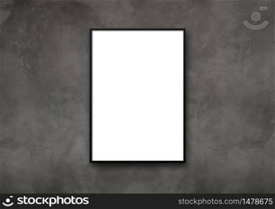 Black picture frame hanging on a dark concrete wall. Blank mockup template. Black picture frame hanging on a dark concrete wall