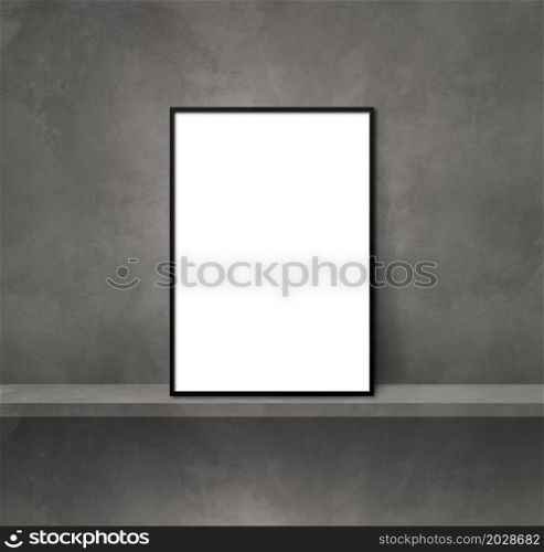 Black picture frame leaning on a grey shelf. 3d illustration. Blank mockup template. Square background. Black picture frame leaning on a grey shelf. 3d illustration. Square background