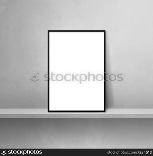 Black picture frame leaning on a grey shelf. 3d illustration. Blank mockup template. Square background. Black picture frame leaning on a grey shelf. 3d illustration. Square background