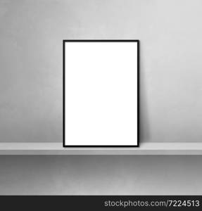 Black picture frame leaning on a grey shelf. 3d illustration. Blank mockup template. Square background. Black picture frame leaning on a grey shelf. 3d illustration. Square background