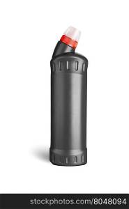 Black plastic bottle for liquid laundry detergent, cleaning agent, bleach or fabric softener. With clipping path