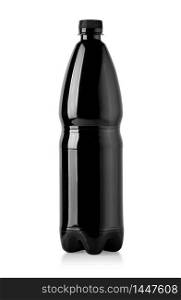 Black Plastic bottle isolated on white background. Mock up for your design. Clipping path