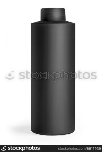 black plastic bottle lotion isolated white background with clipping path