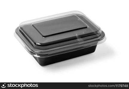 Black Plastic food container on white background clipping path