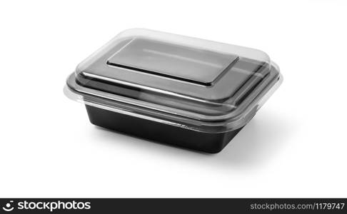 Black Plastic food container with cover on white background with clipping path