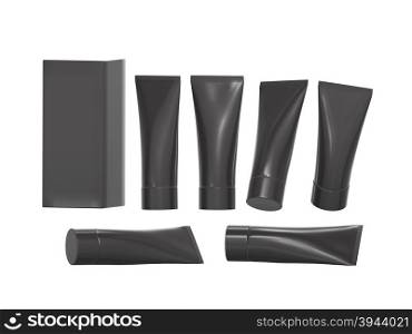Black plastic hygiene tube with clipping path. packaging with cap mock up ready for your product like beauty cream, gel or medical product . easy to wrapping with label or artwork&#xA;