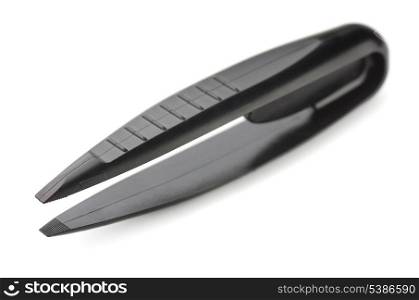 Black plastic tweezers isolated on white