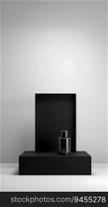 Black podium on black background. AI generated. Black podium on black background.
