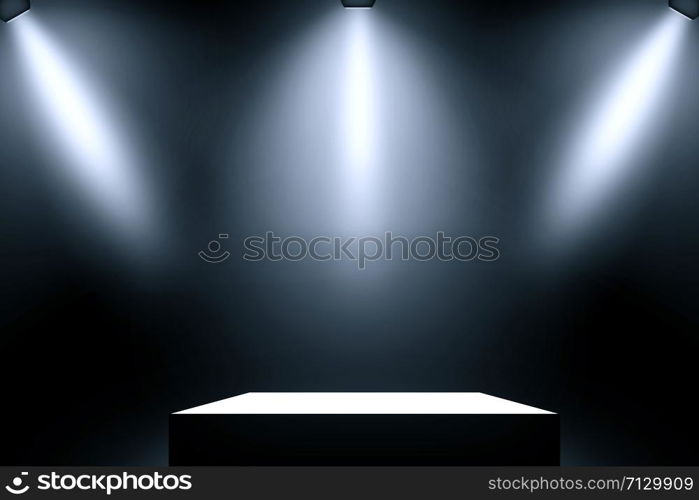 Black podium. Pedestal. Scene. Spotlight.