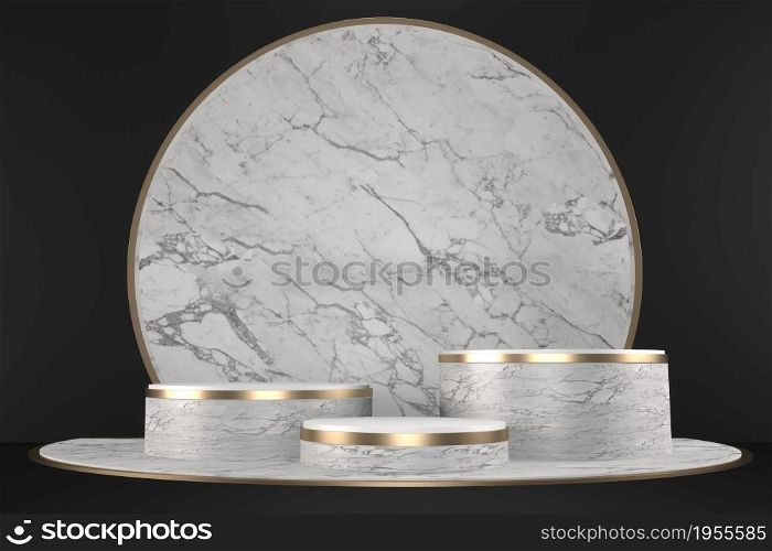 Black podium show cosmetic product geometric on black background. 3D rendering