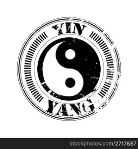 Black postal rubber stamp with the yin and yang taoistic symbol of balance