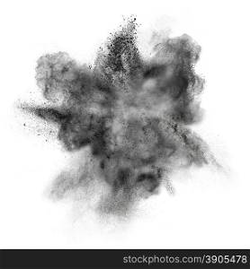 Black powder explosion isolated on white background