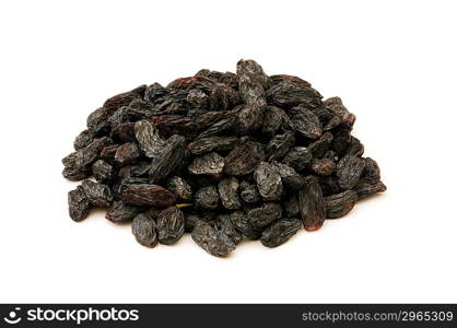 Black raisins isolated on the white background