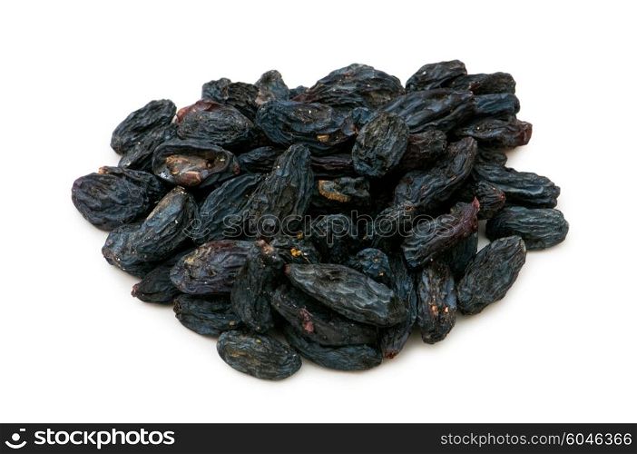Black raisins isolated on the white background&#xA;