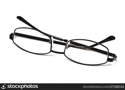 Black reading glasses isolated on white background