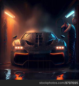 Black Realistic Luxury Car Washing Illustration