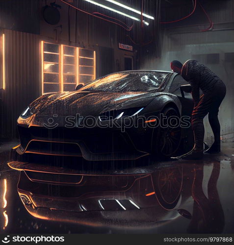 Black Realistic Luxury Car Washing Illustration