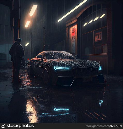 Black Realistic Luxury Car Washing Illustration