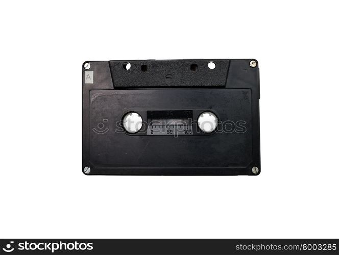 black retro audio tape without label over white