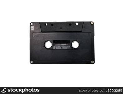 black retro audio tape without label over white