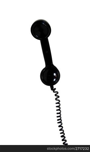 Black retro phone receiver handset with coiled phoneline held upwards - Path included