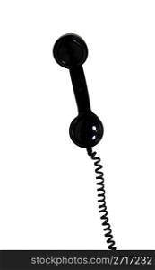 Black retro phone receiver handset with coiled phoneline held upwards - Path included